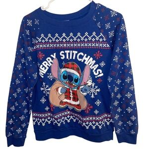 READ Disney Stitch Merry Stitchmas Christmas Sweater Size M Blue Light Dont Work